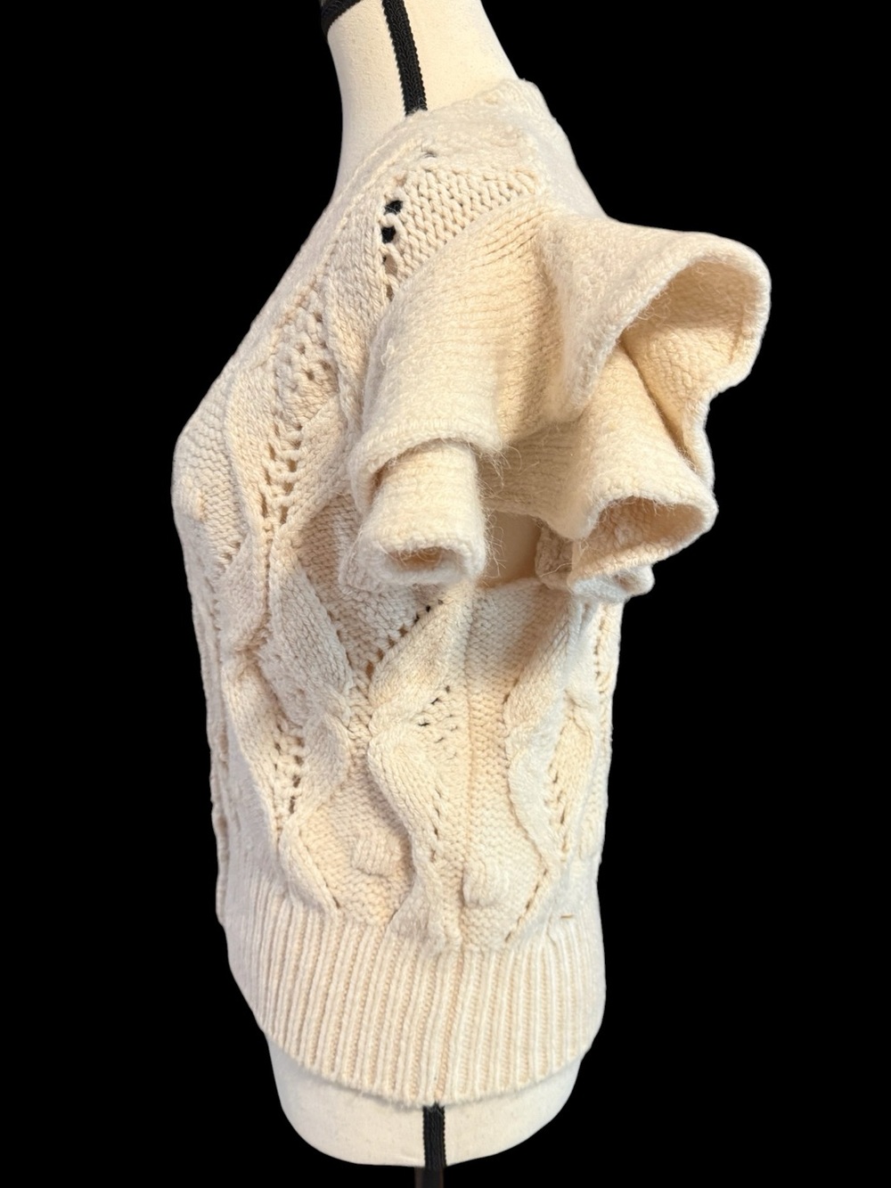 Zara Cream Cable-Knit Short Sleeve Button Cardigan Sweater small - Picture 2 of 6